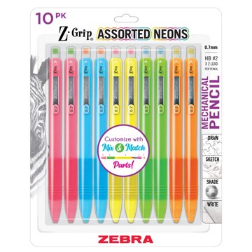 Zebra Z-Grip Mechanical Pencil - Assorted Neons, 10 pk