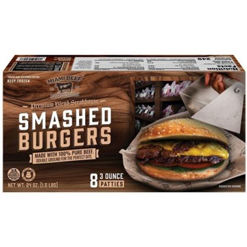 Miami Beef Frozen Smashed Burgers, 24 oz