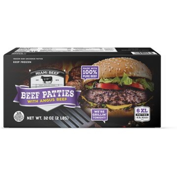 Miami Beef Frozen Beef Patties with Angus Beef, 6 pack
