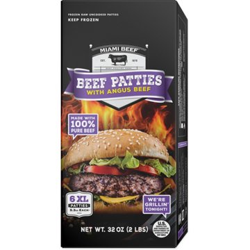 Miami Beef Frozen Beef Patties with Angus Beef, 6 pack
