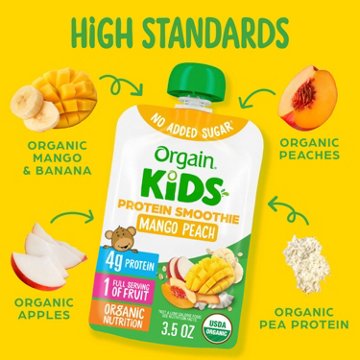 Orgain Kids Protein Smoothie Pouch - Mango Peach