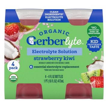 Gerberlyte Organic Electrolyte Solution - Strawberry & Kiwi, 4 oz Bottles