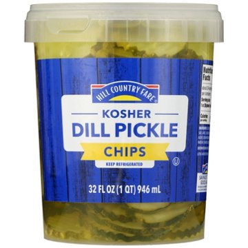 Hill Country Fare Kosher Dill Pickle Chips, 32 oz