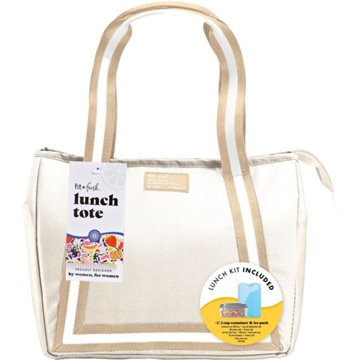 Fit & Fresh Everleigh White & Gold Lunch Tote with Food Storage Containers