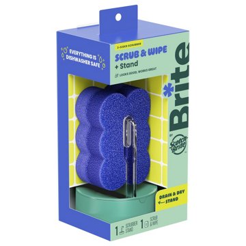 Brite by Scotch Brite 2-Sided Scrub & Wipe + Stand