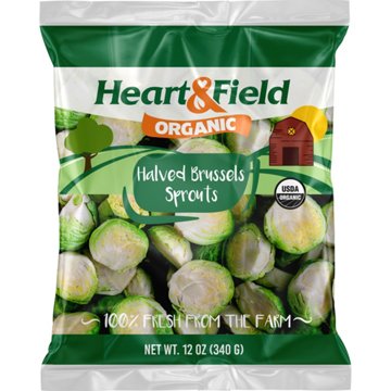 Heart & Field Organic Brussels Sprouts - Halved , 12 oz