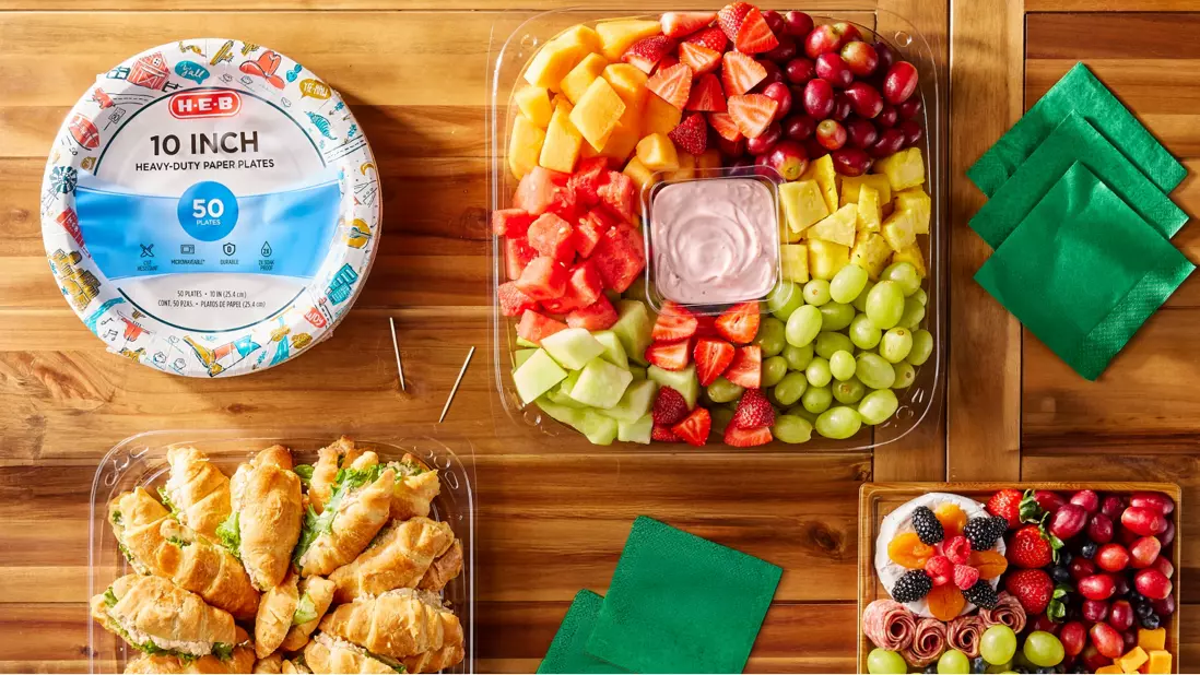Charcuterie board, fruit party tray, 10in h-e-b plates