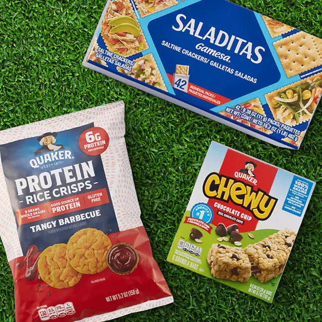 Protein rice crisps, chewy bars, saladitas