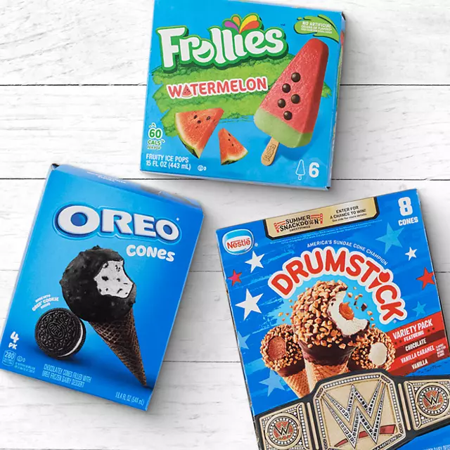 Ice cream treats (oreo cone, drumstick, frollies)