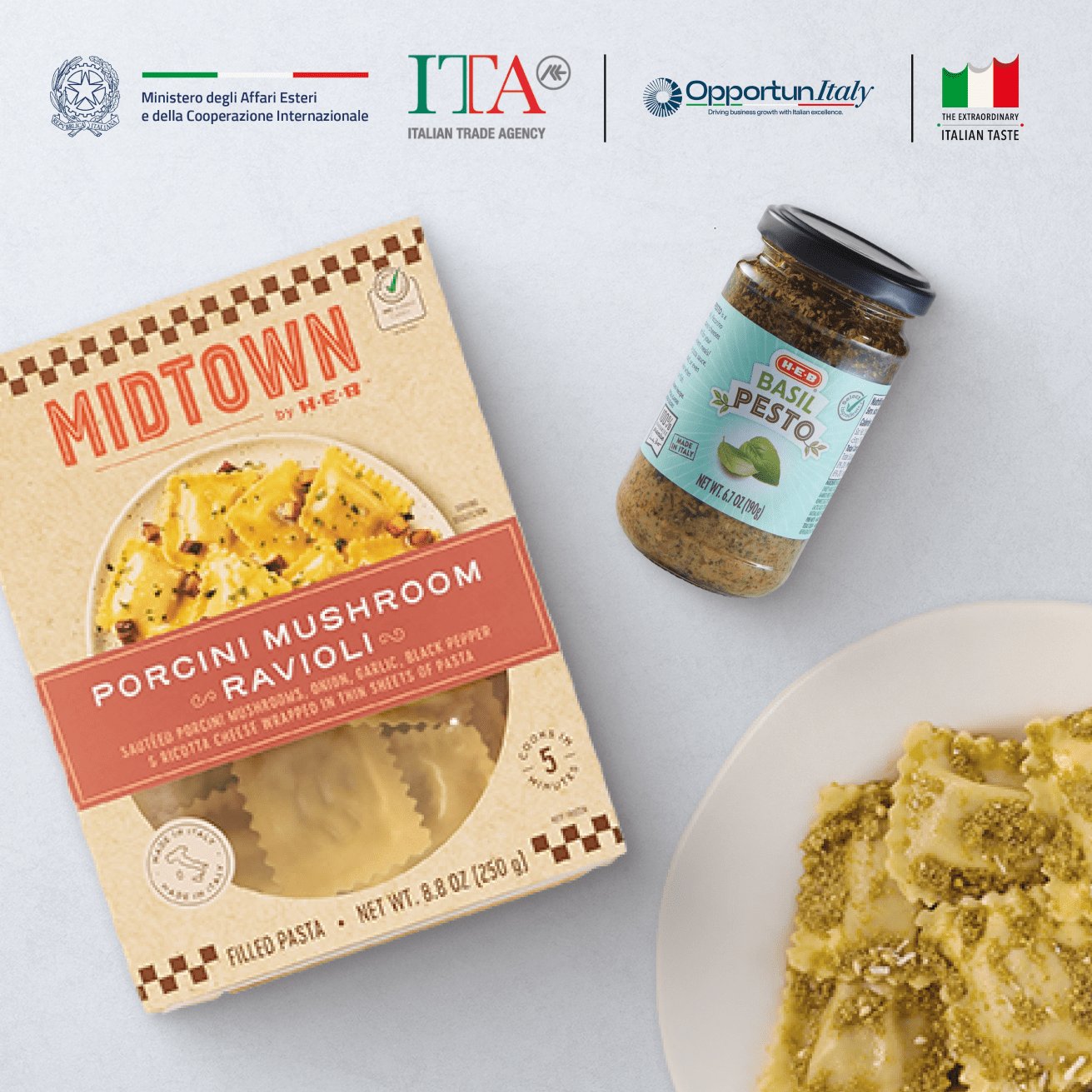 Midtown porcini mushroom ravioli, pesto