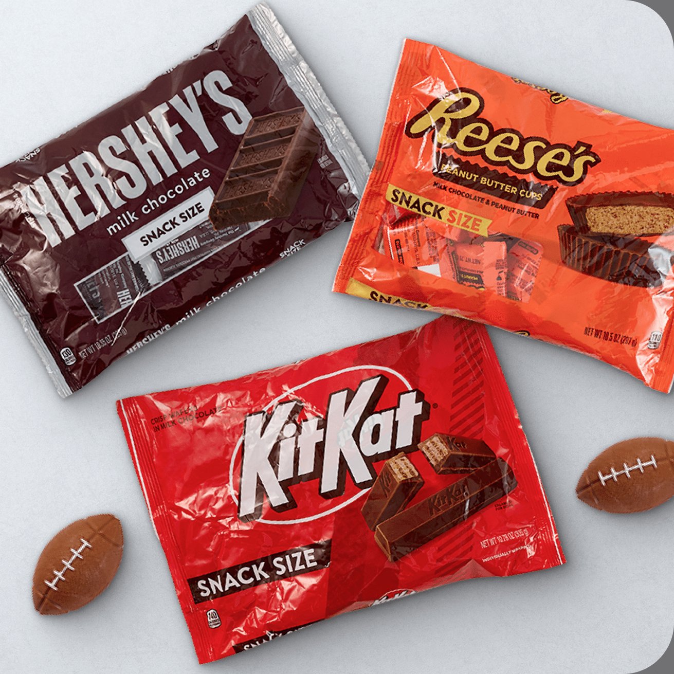 Hersheys, KitKat, Reese's candy