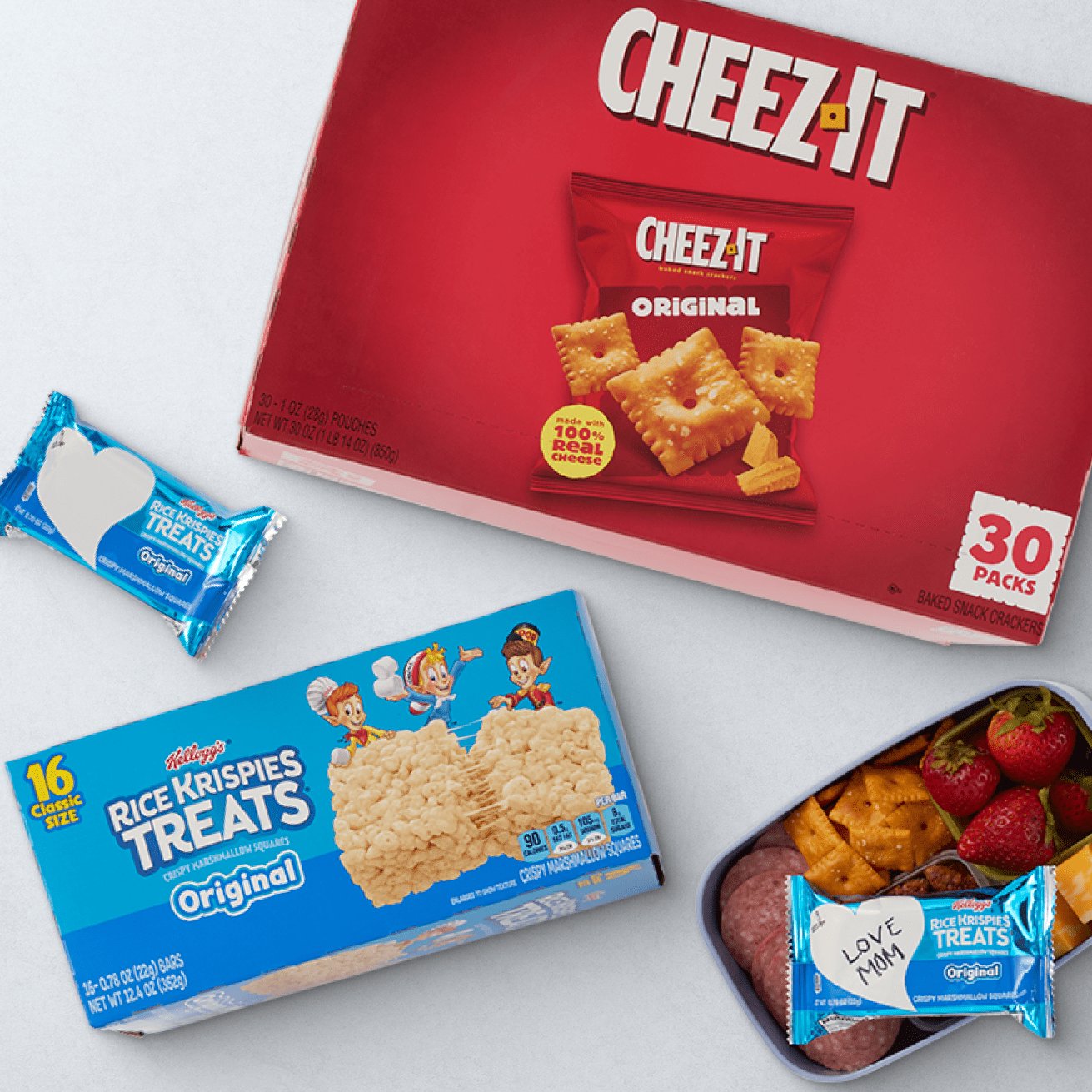 CheezIt, rice krispies treats