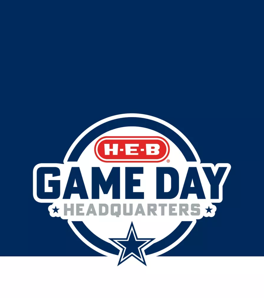 H‑E‑B Game Day Headquarters banner featuring the Dallas Cowboys star logo and the text “Cowboys Football starts here.”