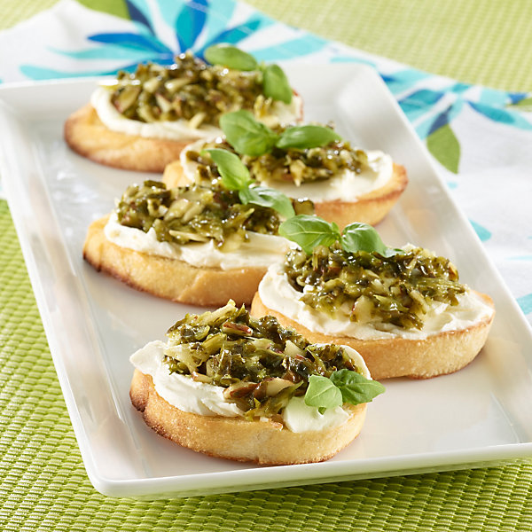 Basil Garlic Pesto Crostini