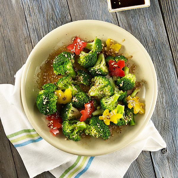 Broccoli With Red Bell Pepper Garnish