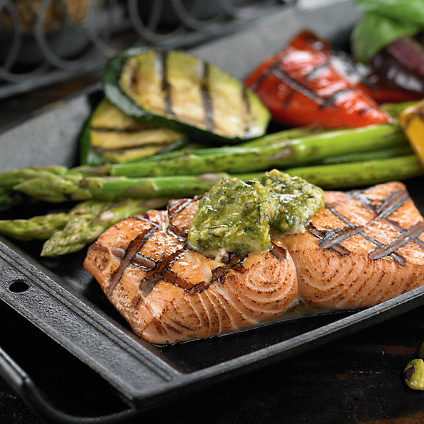 Grilled Salmon With Basil Pistachio Butter