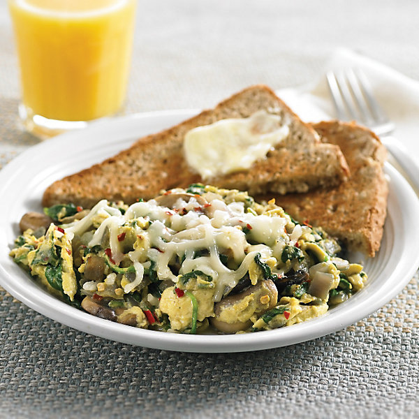 Monterey Jack Spinach Mushroom Scramble