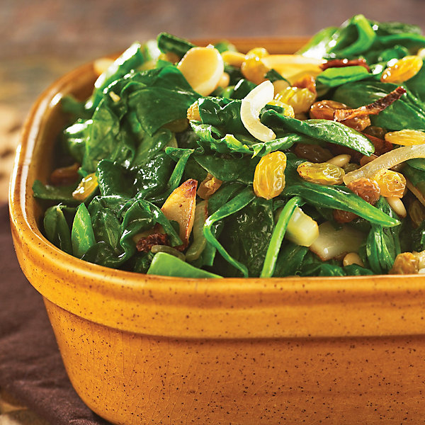 Stir-Fried Spinach with Pine Nuts & Raisins