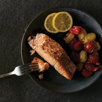 Air Fryer Crispy Salmon with Roasted Tomatoes