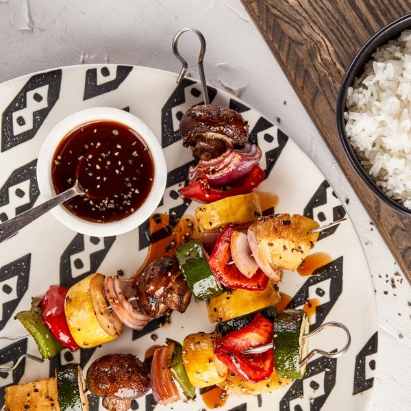 Air Fryer Pineapple Teriyaki Veggie Kabobs