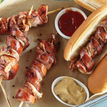 Bacon and Sausage Spiral Skewers
