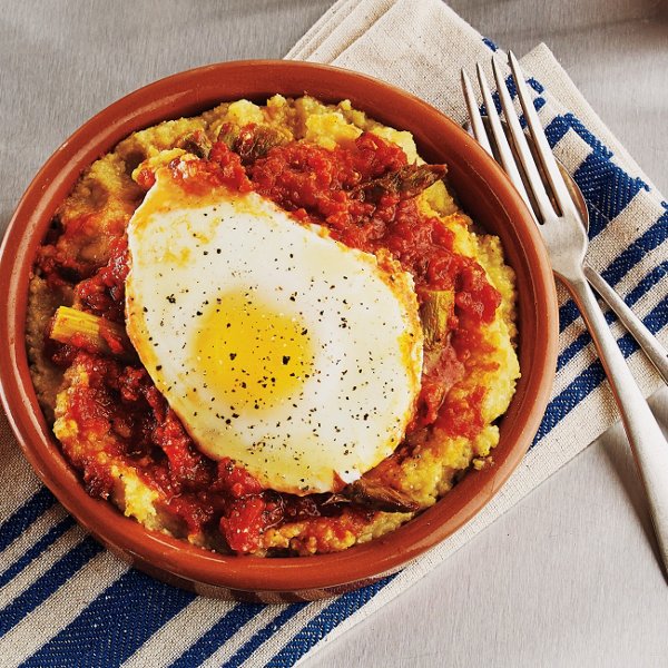 Baked Eggs Over Polenta