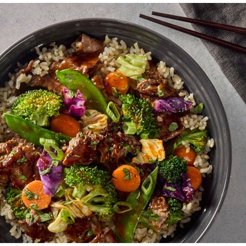 Beef Stir Fry with Sriracha Veggie Fried Rice