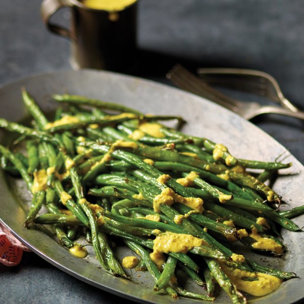 Charred Green Beans with Creamy Turmeric and Almond Dressing