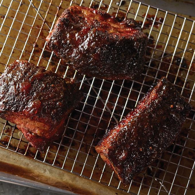 Charred Peach Bourbon Glazed Pork Belly Recipe from HEB