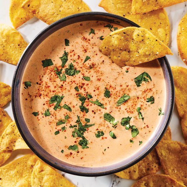 Chorizo Dip with Garlic Tostada Chips