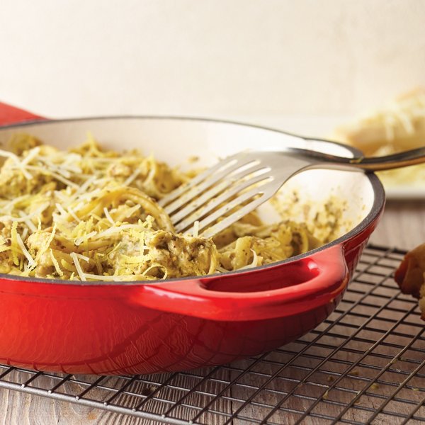 Creamy Kale Pesto Chicken Fettuccine