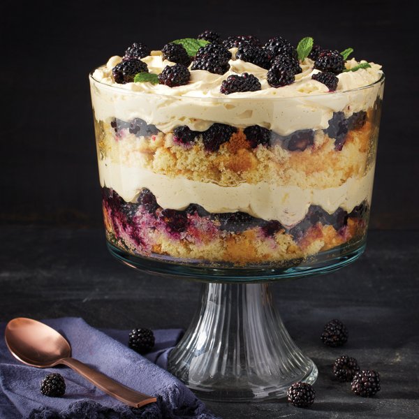 Crushed Blackberry Tiramisu Trifle