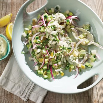 Cucumber, Pear and Red Onion Salad with Yogurt and Mint