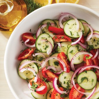 Cucumber Tomato Salad with Soft Herbs