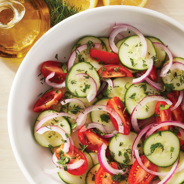 Cucumber Tomato Salad with Soft Herbs