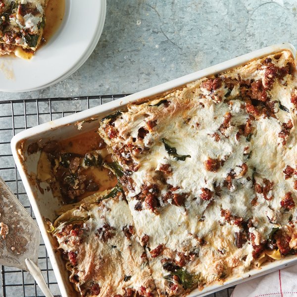 Easy Mushroom Sausage Mascarpone Lasagna