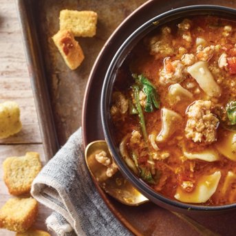 Easy Sausage Minestrone with Croutons