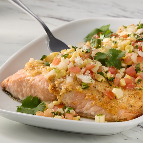 Elote Salmon with Fresh Corn Salsa