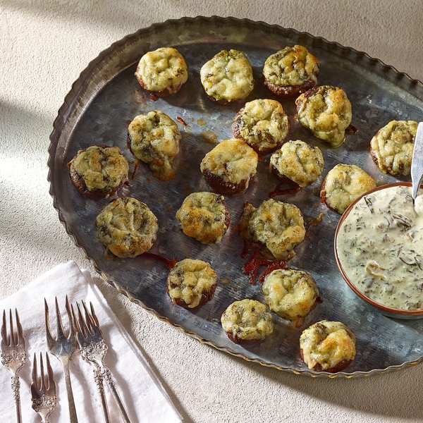 Garden Spinach Dip Stuffed Mushrooms