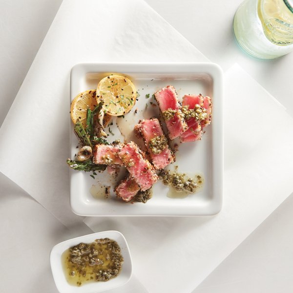 Garlic Sesame Seared Tuna with Lemon Caper Butter