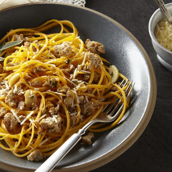 Garlicky Sage Butternut Squash Noodles with Ground  Turkey