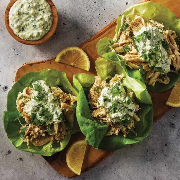Greek Chicken Lettuce Wraps with Tzatziki