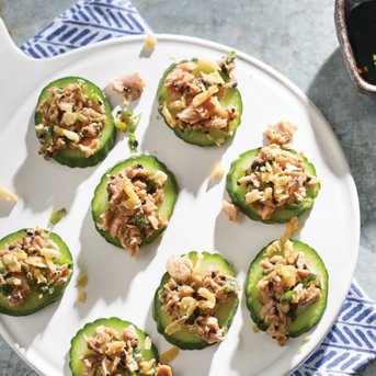 Grilled Ahi Poke with Lime Pickled Cucumbers