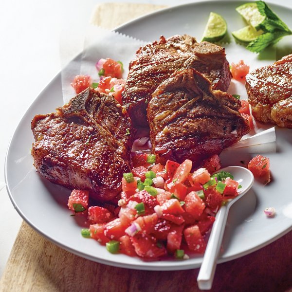 Grilled Lamb Chops with Watermelon Salsa Crudo