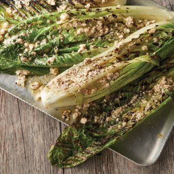 Grilled Romaine Hearts with Marinated Feta Dressing