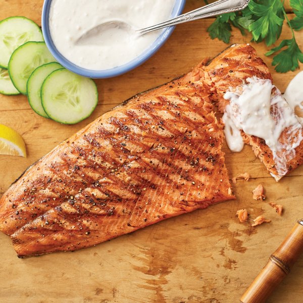 Grilled Sockeye Salmon with Horseradish Yogurt Sauce