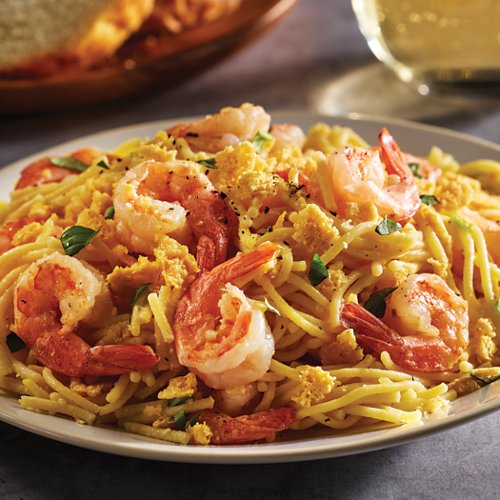 Lemon & Garlic Shrimp Pasta with Crispy Parmesan