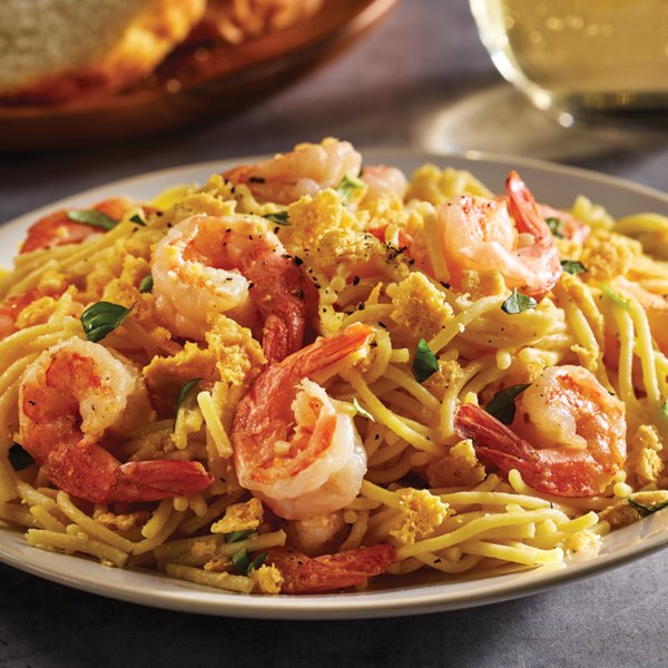 Lemon & Garlic Shrimp Pasta with Crispy Parmesan