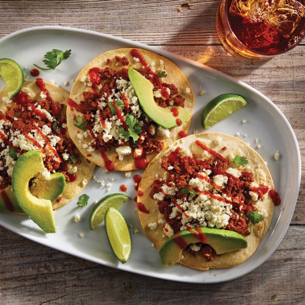 Meatless Beefy Tostadas with Avocado