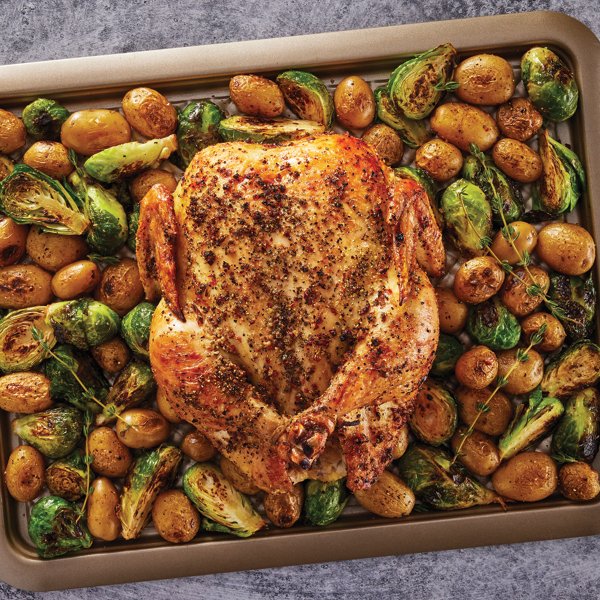 One Pan Roasted Chicken with Brussels Sprouts and Potatoes